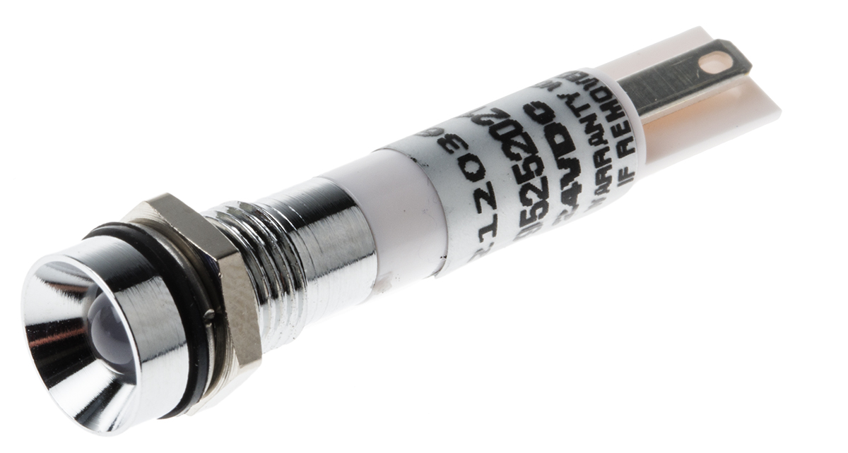 RS PRO White Panel Mount Indicator, 8mm Mounting Hole Size, Solder Tab Termination, IP67