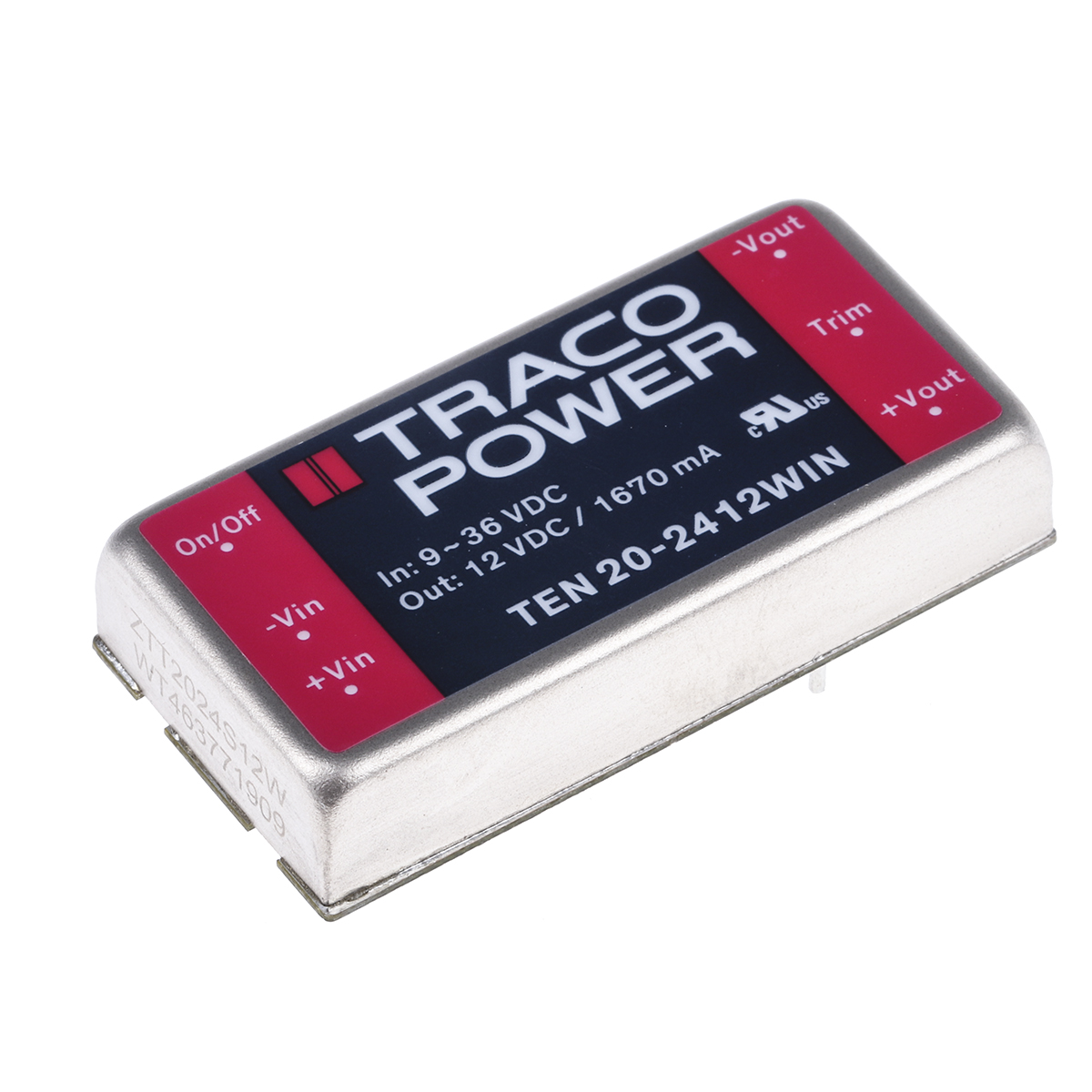 TRACOPOWER TEN 20WIN DC-DC Converter, 12V dc/ 1.67A Output, 9 → 36 V dc Input, 20W, Through Hole, +85°C Max Temp