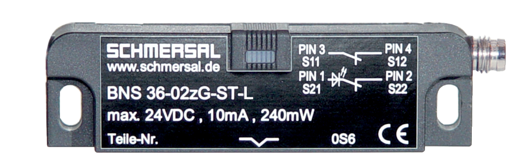 Schmersal BNS 36 Series Flush Magnetic Safety Switch, 24V dc, Reinforced Thermoplastic Housing, 2NC