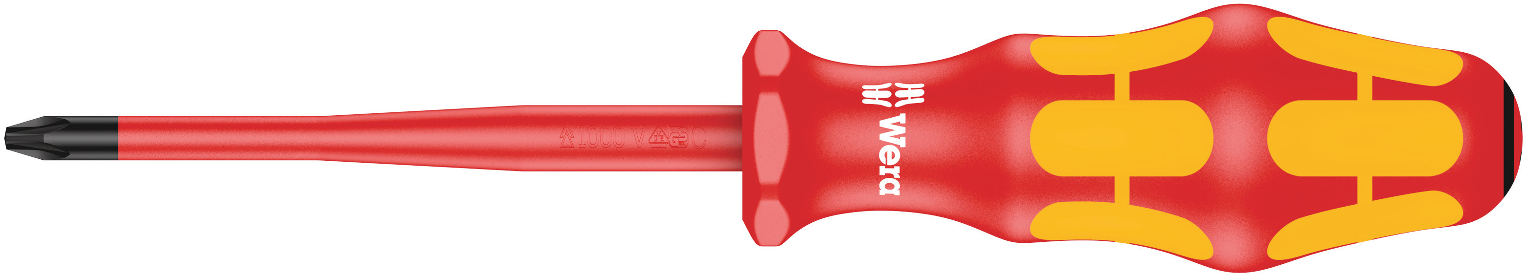 Wera Pozidriv Insulated Screwdriver, PZ2 Tip, 100 mm Blade, VDE/1000V, 205 mm Overall