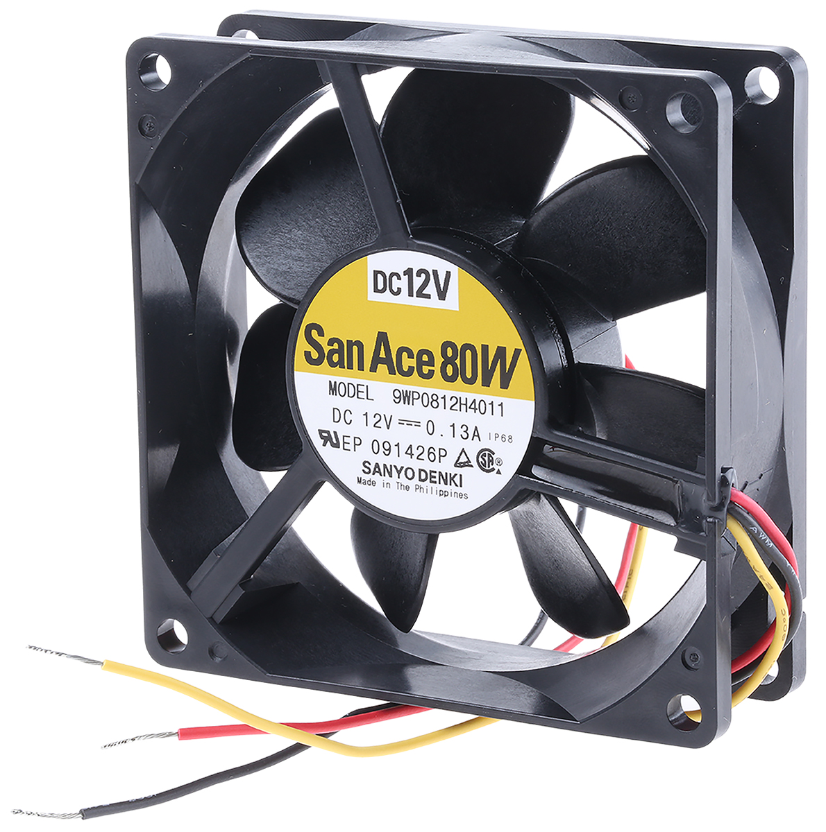 Sanyo Denki San Ace 9WP Series Axial Fan, 12 V dc, DC Operation, 61.9m³/h, 1.56W, 130mA Max, IP68, 80 x 80 x 25mm