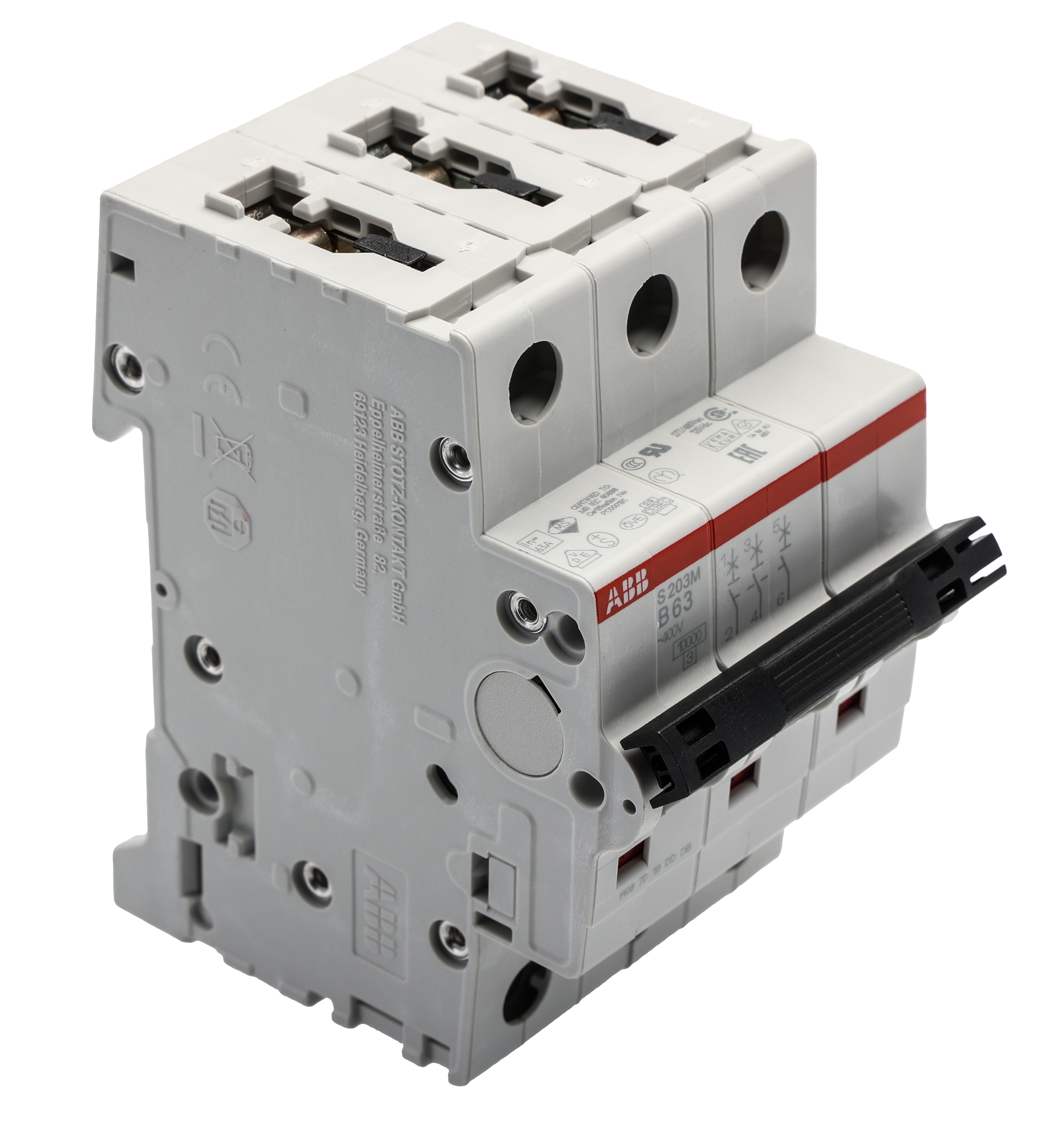 ABB System Pro M Compact S200M MCB, 3P, 63A Curve B, 440V AC, 10 kA Breaking Capacity