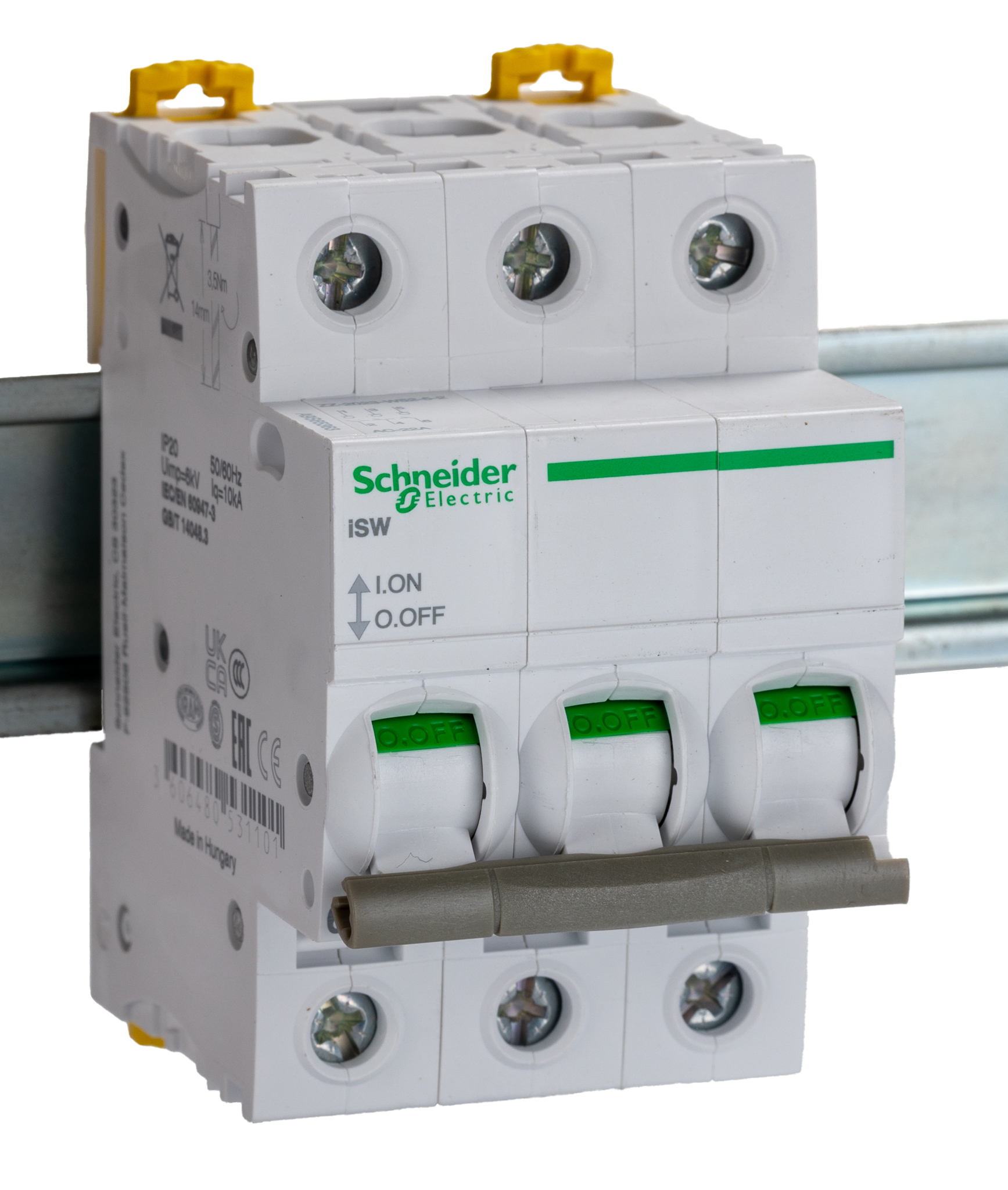 Schneider Electric 3P Pole DIN Rail Isolator Switch - 63A Maximum Current, IP20