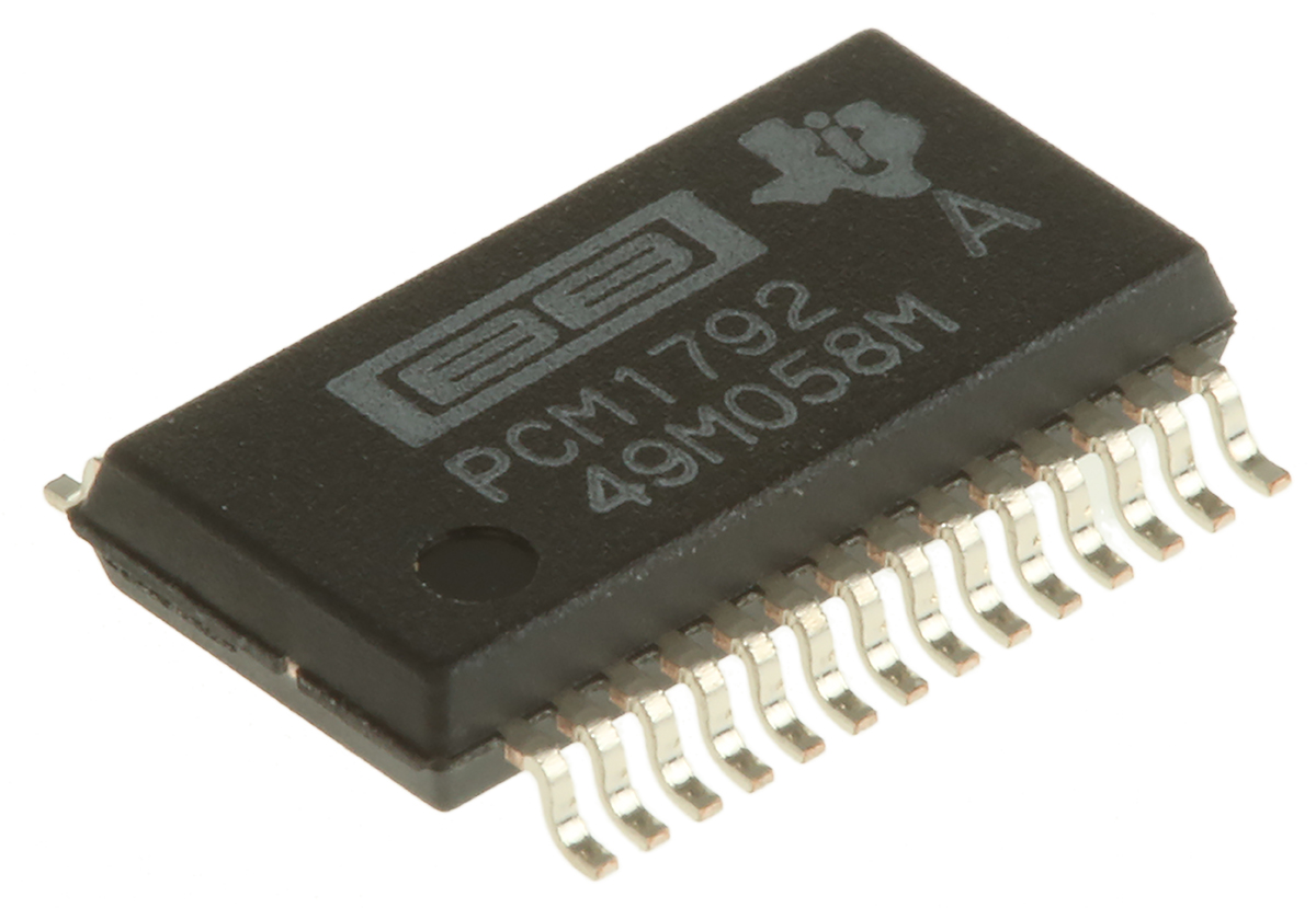 Texas Instruments, Audio DAC Dual 24 bit-, 192ksps, 6%FSR Serial (I2C/SPI), 28-Pin SSOP