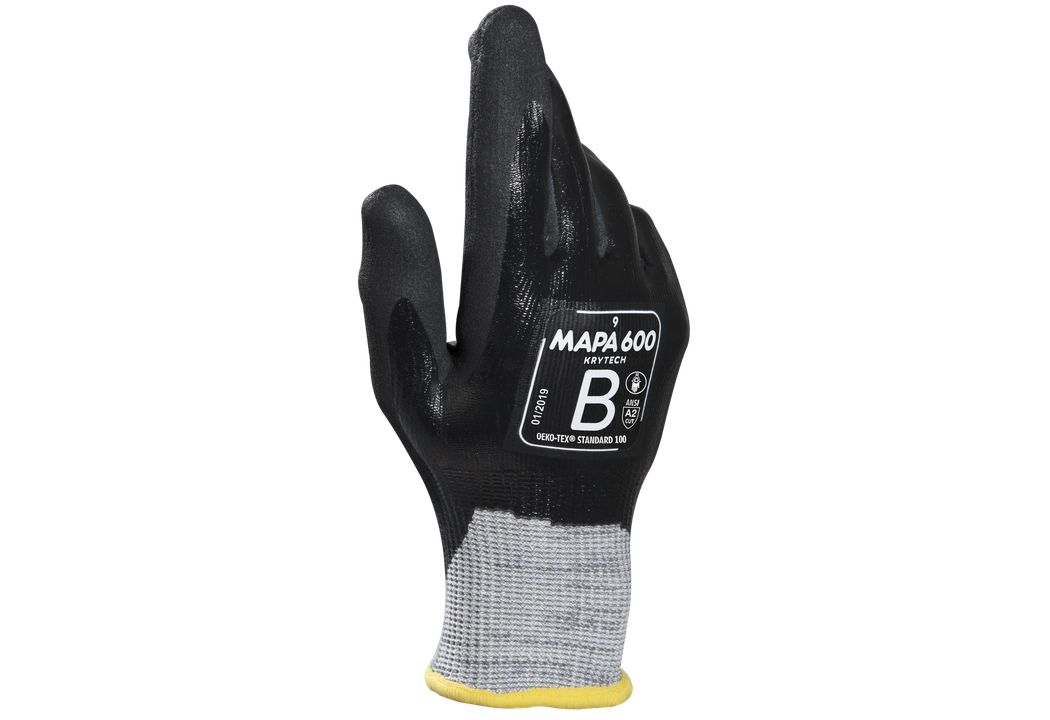 Mapa KRYTECH 600 Black, Grey High Density Polyethylene Nitrile Work Gloves, Size 7