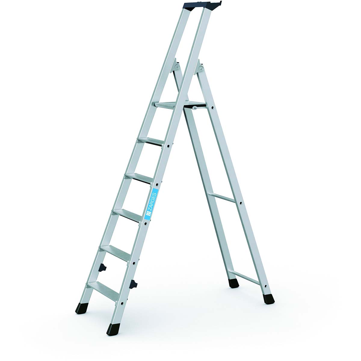 Zarges Aluminium 6 steps Step Ladder, 1.26m platform height, 1.86m open length
