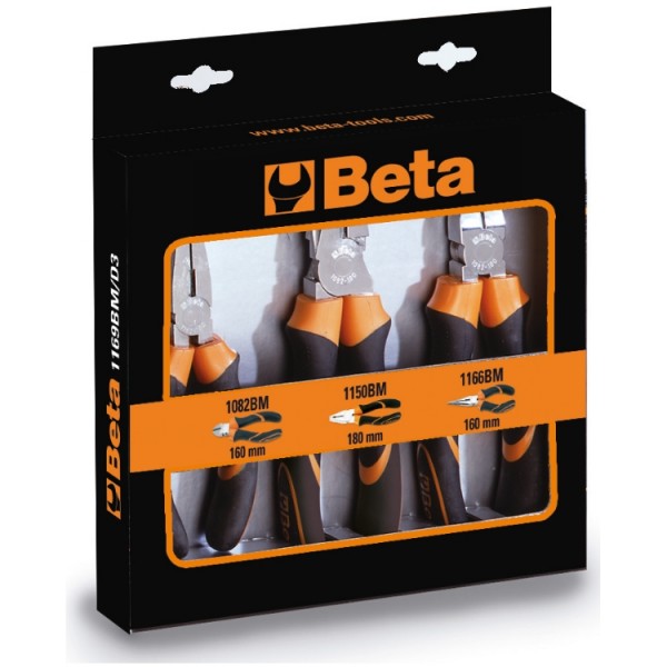BETA 1169BM/D3 3-Piece Plier Set, Straight Tip, 160 mm, 180 mm Overall
