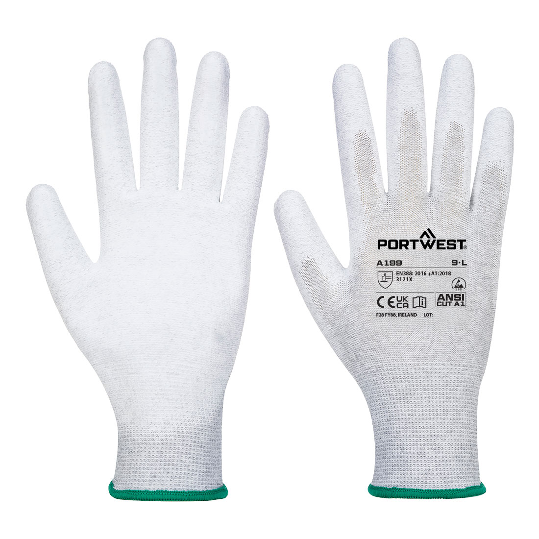 Portwest Polyester, 12 Gloves ESD-Safe & Clean Room Gloves, Size M