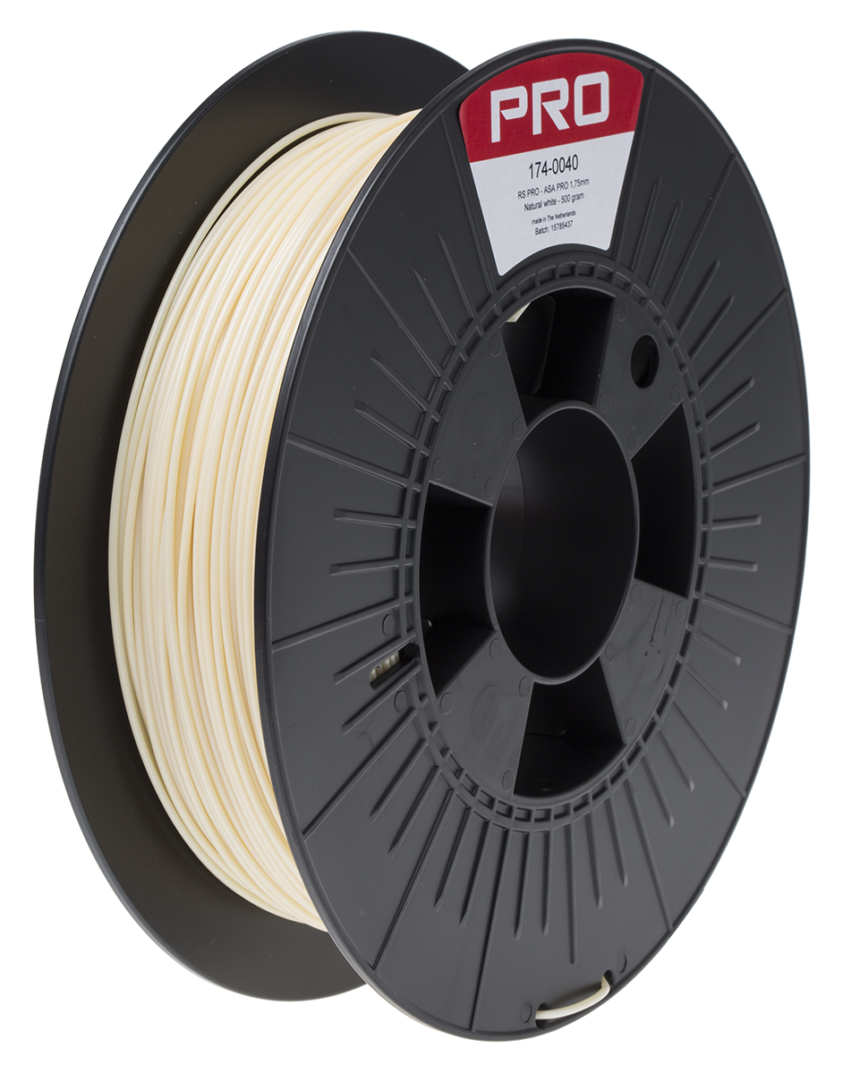 RS PRO 1.75mm White ASA 3D Printer Filament, 500g