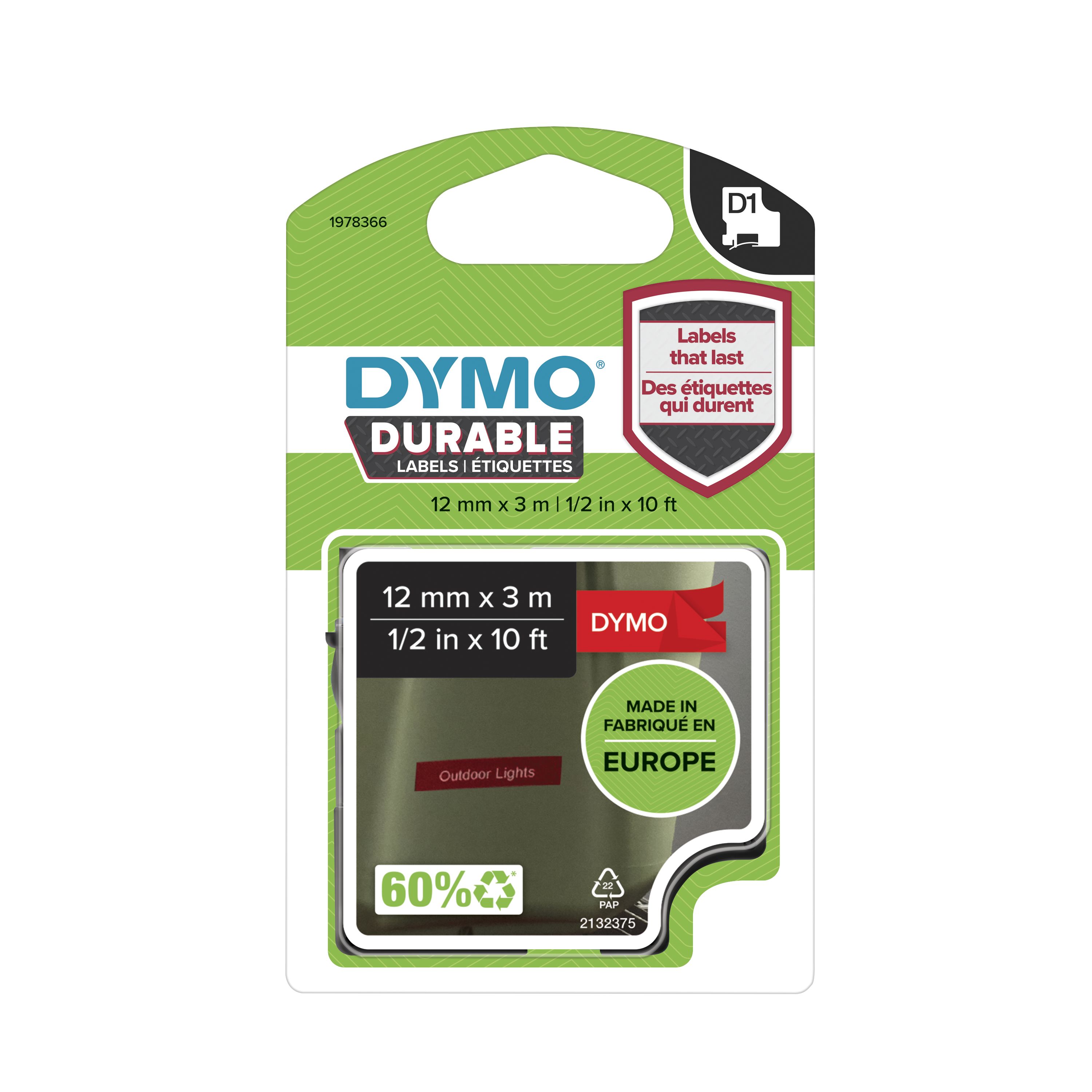 Dymo White on Red Label Printer Tape, 3 m Length