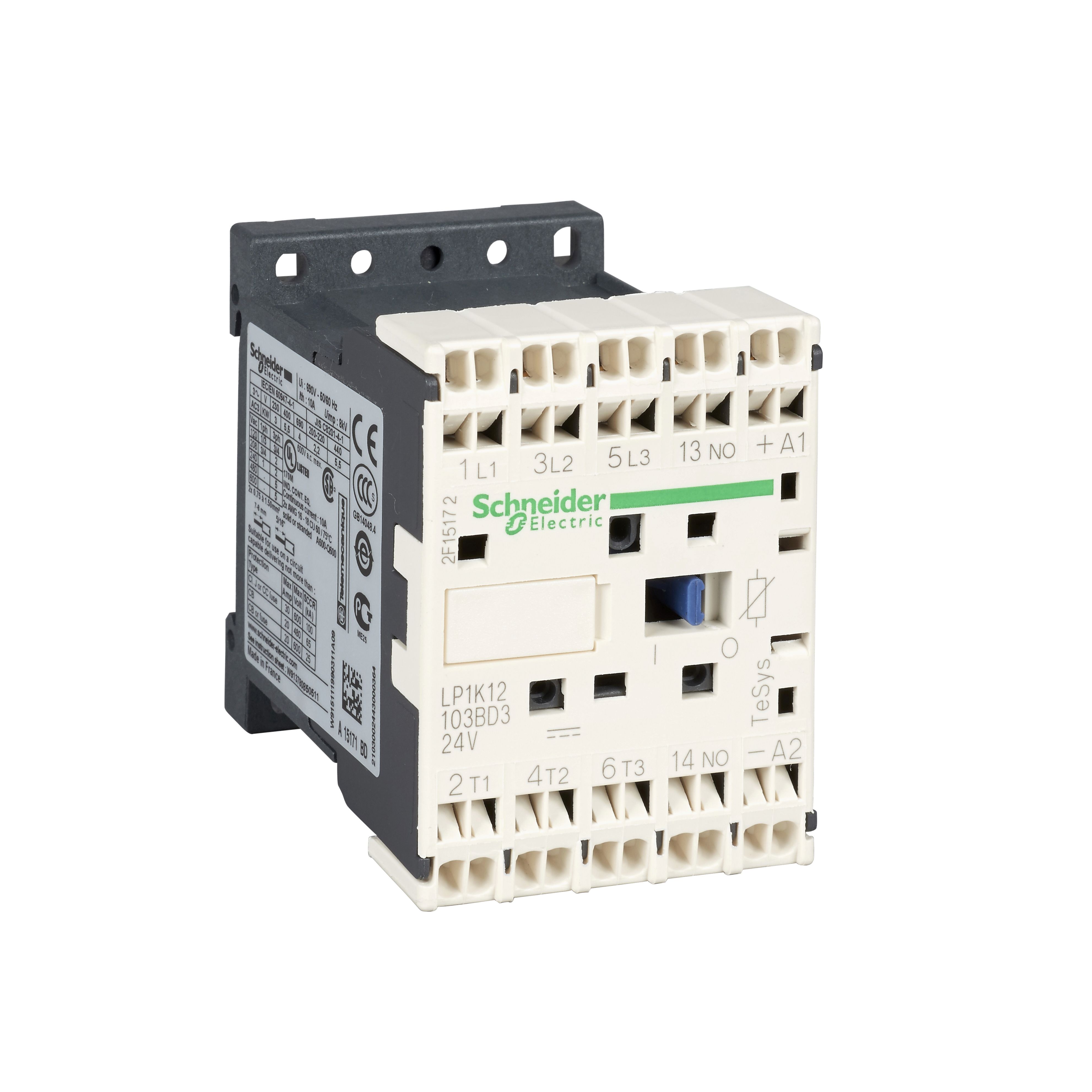 Schneider Electric TeSys K LP4K Contactor, 24 V dc Coil, 3-Pole, 6 A, 3 kW, 3NO, 690 V ac