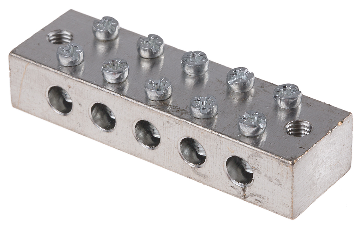RS PRO 5-Way CE (BS EN 60998) Earth Block, 0 → 16 AWG Wire, Screw Down, Brass Housing