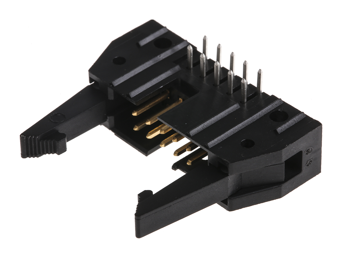 TE Connectivity AMP-LATCH Series Right Angle Through Hole PCB Header, 10 Contact(s), 2.54 mm Pitch, 2 Row, Shrouded
