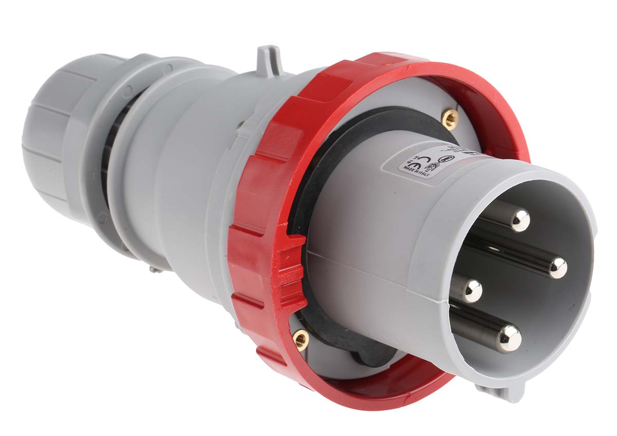 Scame IP67 Red Cable Mount 3P + E Industrial Power Plug, Rated At 63A, 415 V