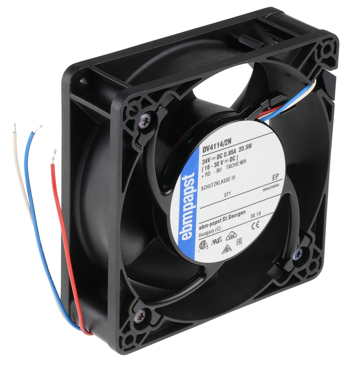 ebm-papst DV 4100 Series Axial Fan, 24 V dc, DC Operation, 280m³/h, 20.5W, 119 x 119 x 38mm