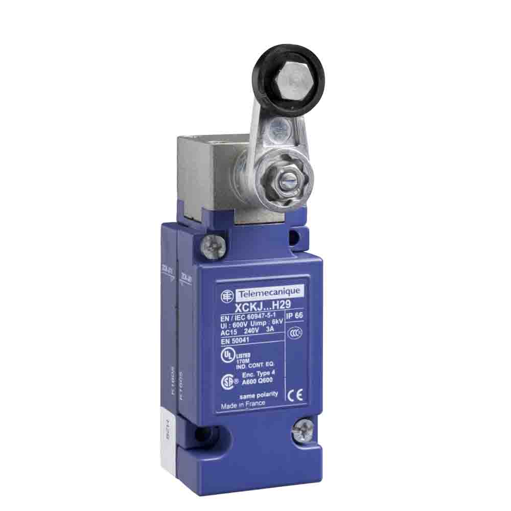 Telemecanique Sensors XCKJ Series Roller Lever Limit Switch, 1CO, IP66, SP, Zinc Alloy Housing, 500V ac Max, 10A Max