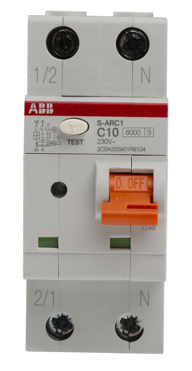 ABB S-ARC1 MCB, 1+N, 10A Curve C, 240V AC, 6 kA Breaking Capacity
