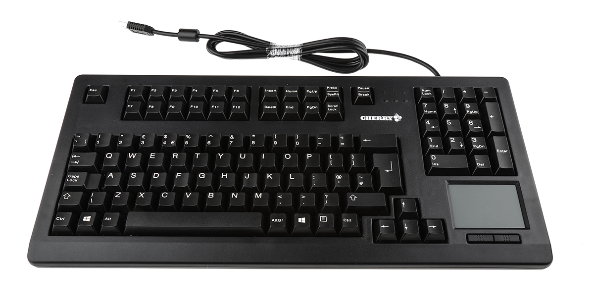 Cherry Wired USB Compact Touchpad Keyboard, QWERTY (UK), Black