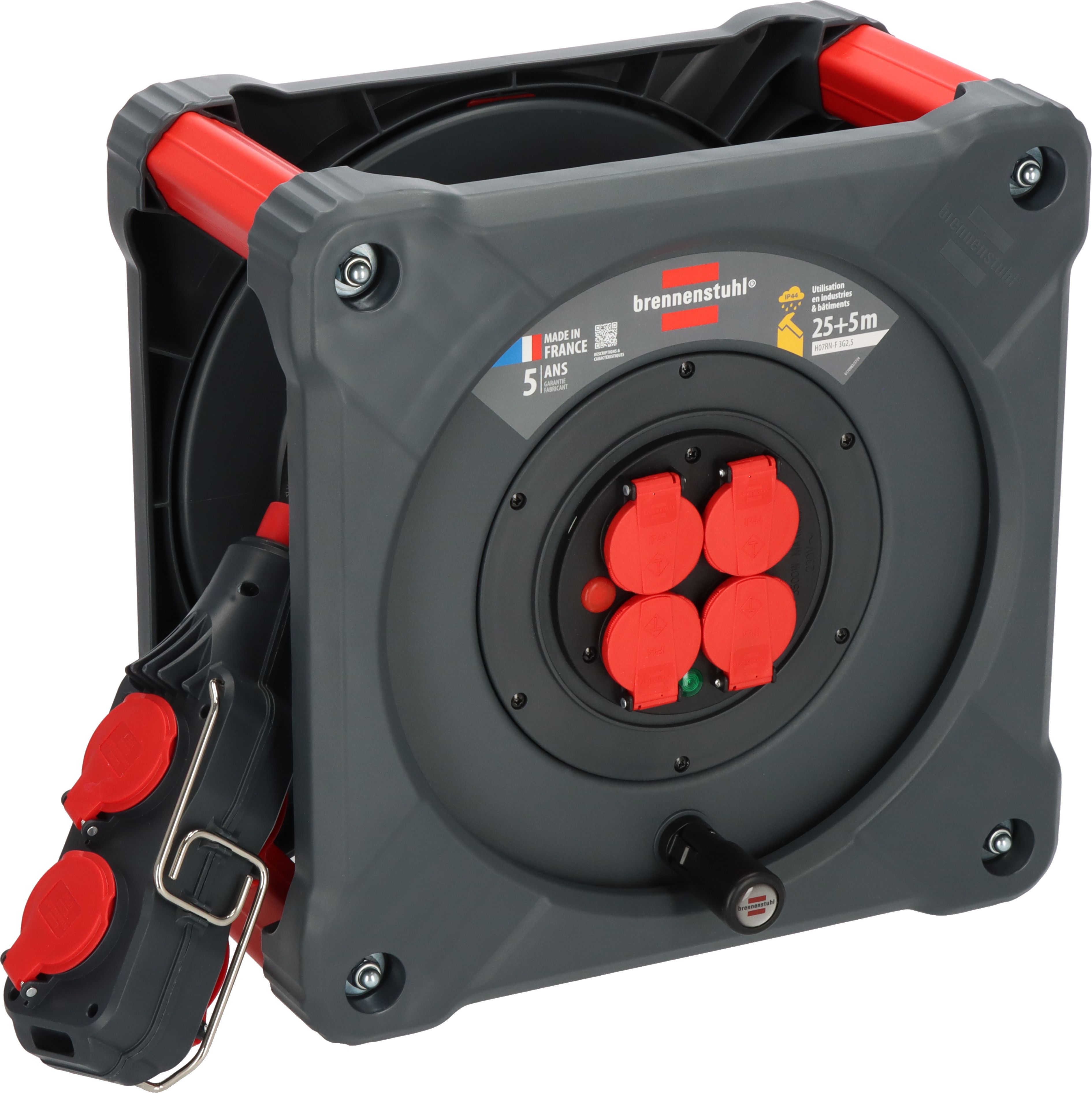 brennenstuhl 25m 8 Socket Type E - French Cable Reel Semi-enclosed Reel, 230 V, IP44