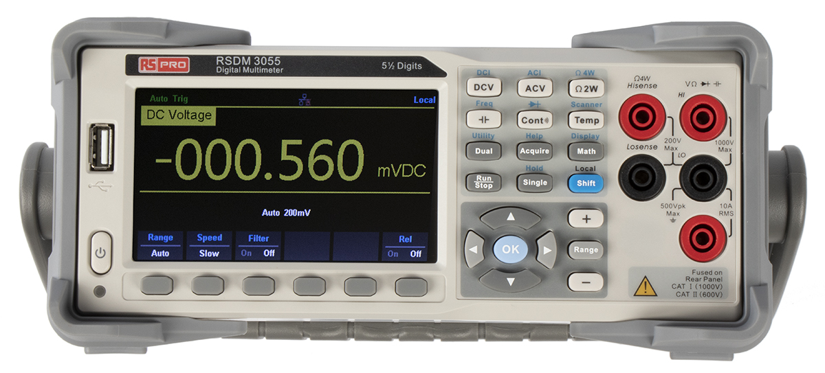RS PRO RSDM3055 Bench Digital Multimeter, True RMS, 10A ac Max, 10A dc Max, 750V ac Max