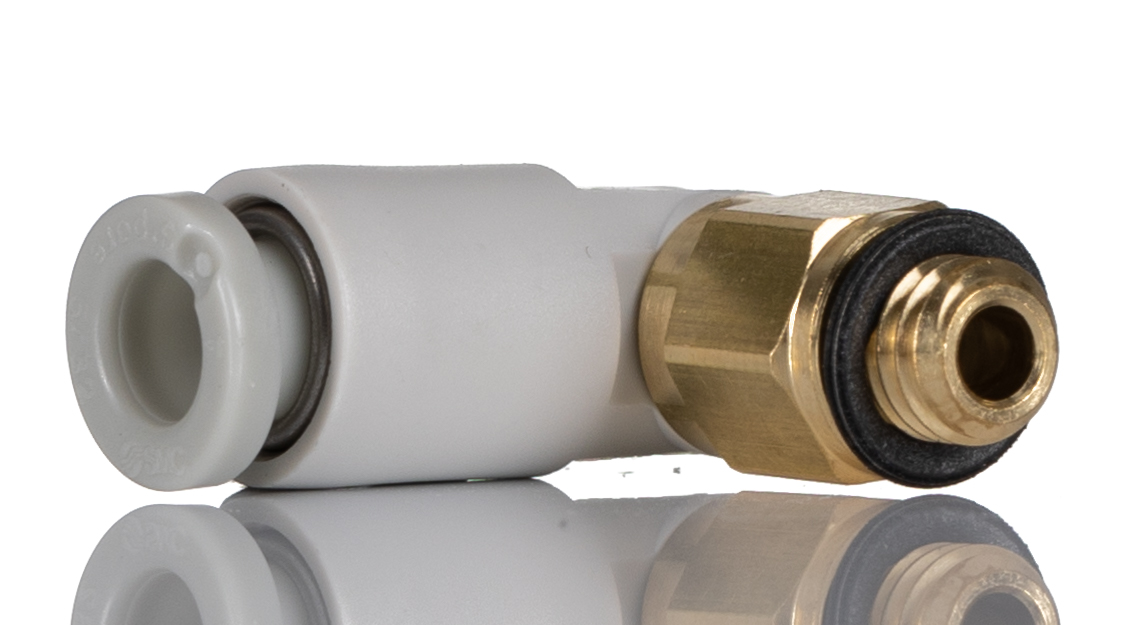 SMC KQ2 Series Elbow Threaded Adaptor, M5 Male to Push In 4 mm, Threaded-to-Tube Connection Style