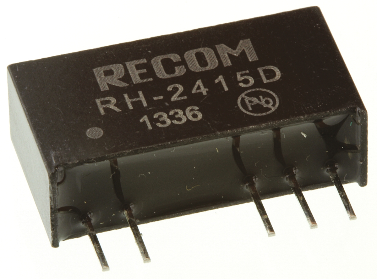 Recom RH DC-DC Converter, ±15V dc/ ±33mA Output, 21.6 → 26.4 V dc Input, 1W, Through Hole, +85°C Max Temp -40°C