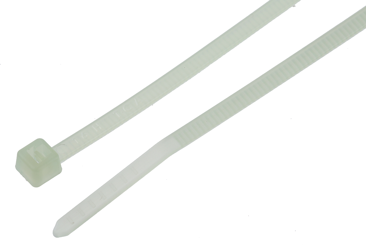 HellermannTyton Cable Tie, Inside Serrated, 145mm x 2.5 mm, Natural Polyamide 6.6 (PA66), Pk-100