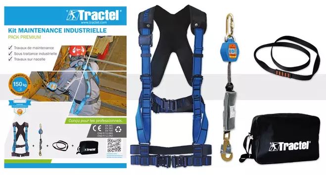 Tractel with The kit includes a HT55 high comfort safety harness, a 1.80 m Blocfor self-retracting fall arrester with