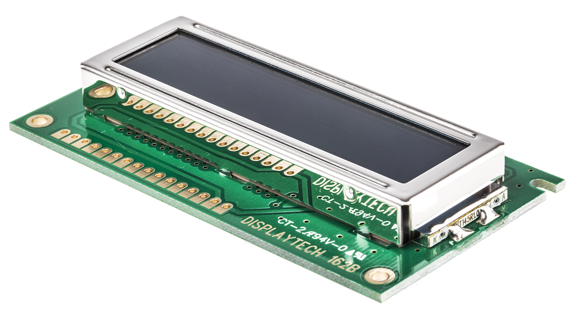 Displaytech 162B-CC-BC-3LP Alphanumeric LCD Display, White on Black, 2 Rows by 16 Characters, Transflective