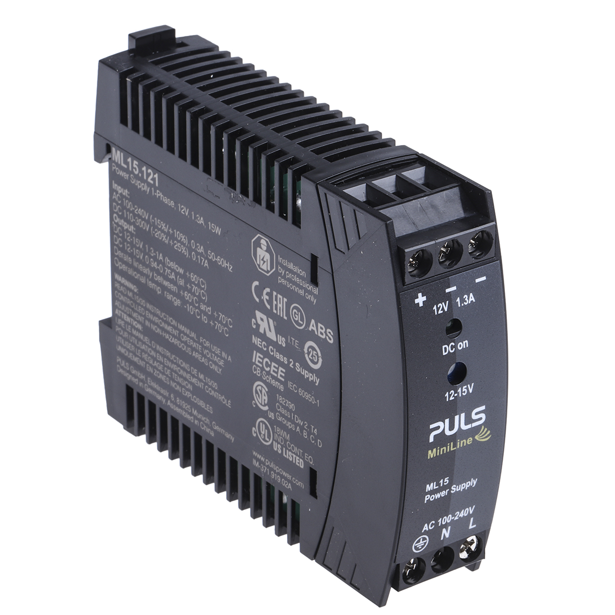 PULS MiniLine MLY Switched Mode DIN Rail Power Supply, 100 → 240V ac ac Input, 12V dc dc Output, 1.3A Output, 15W