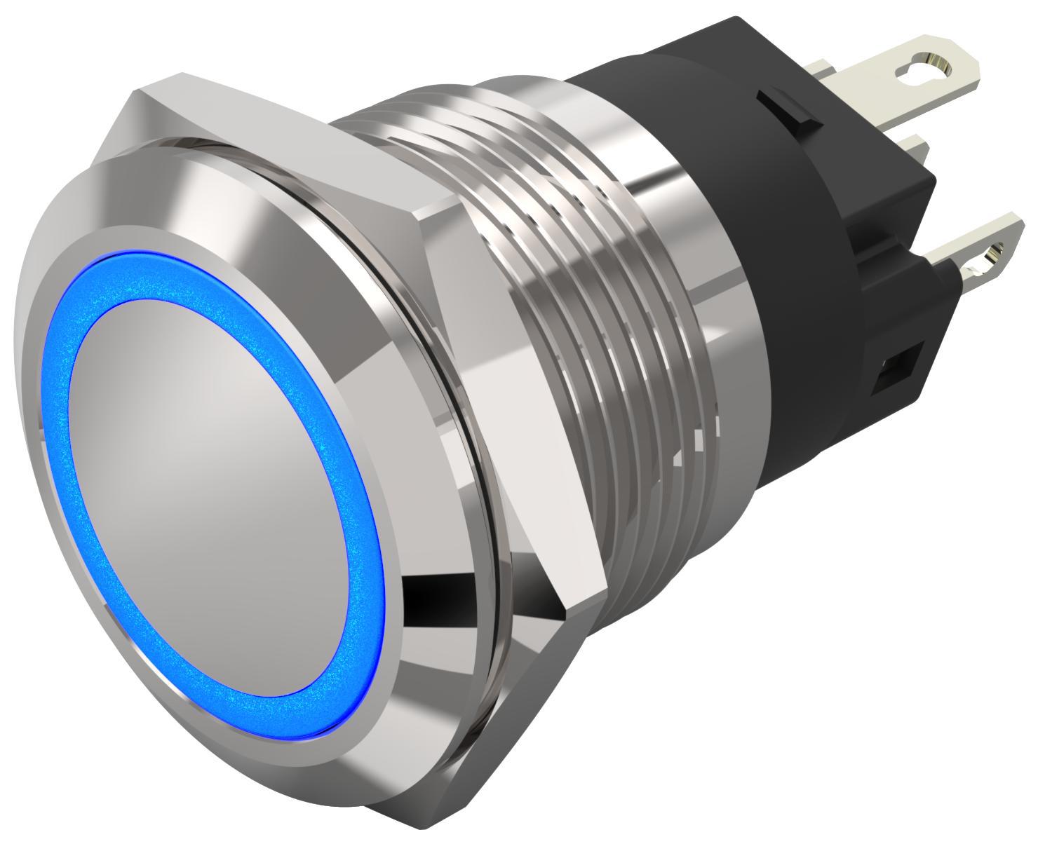 EAO 82 Series Illuminated Illuminated Push Button Switch, Latching, Panel Mount, 19mm Cutout, SPDT, Blue LED, 240V,