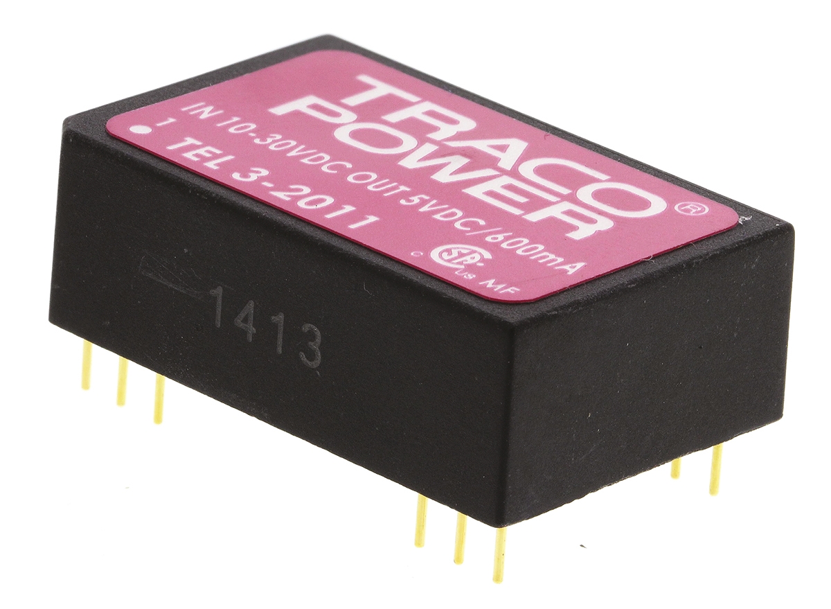 TRACOPOWER TEL 3 DC-DC Converter, 5V dc/ 600mA Output, 10 → 30 V dc Input, 3W, Through Hole, +85°C Max Temp
