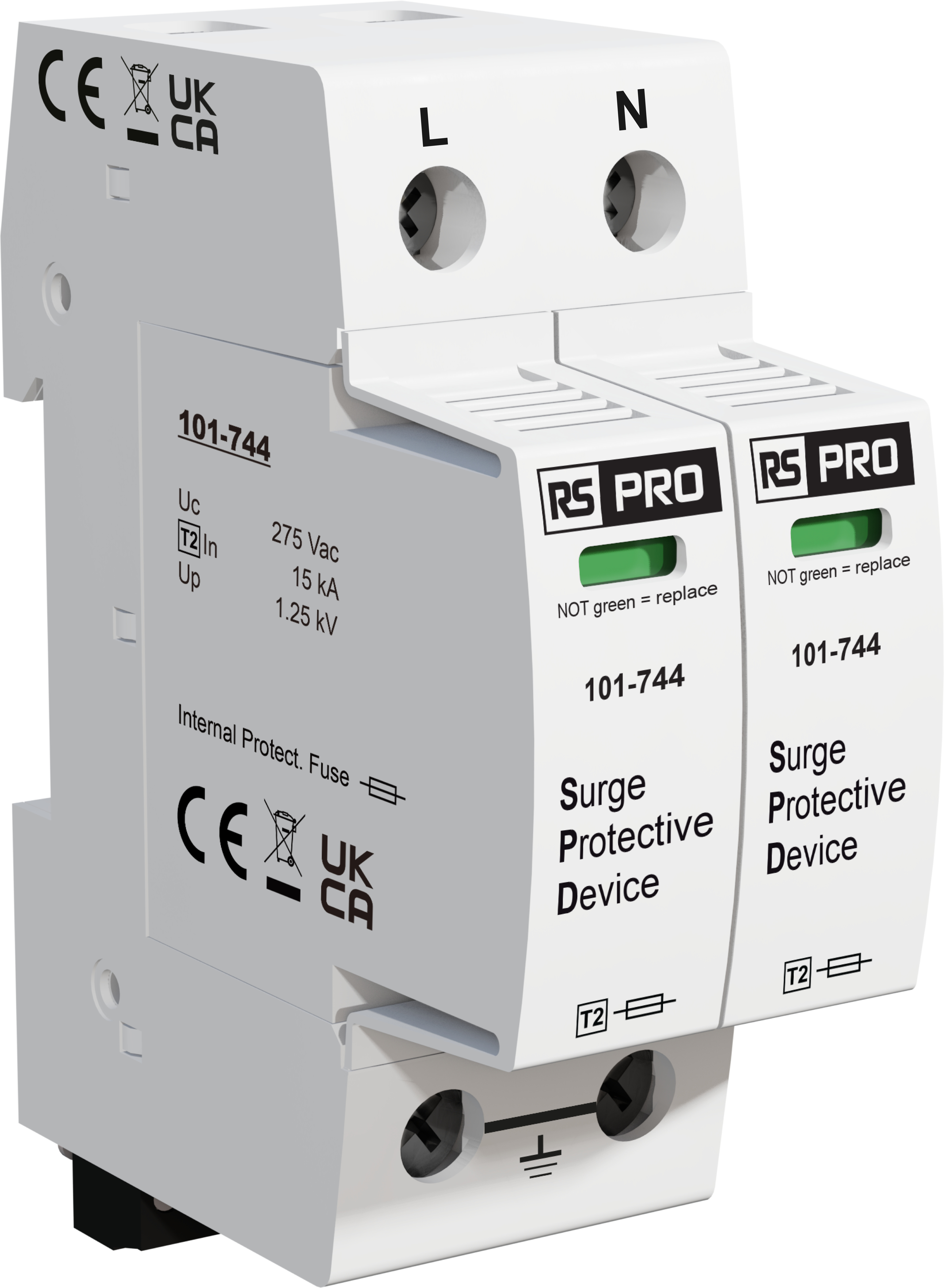 RS PRO Single Phase Industrial Surge Protector, 25kA, 1.25kV, DIN Rail Mount