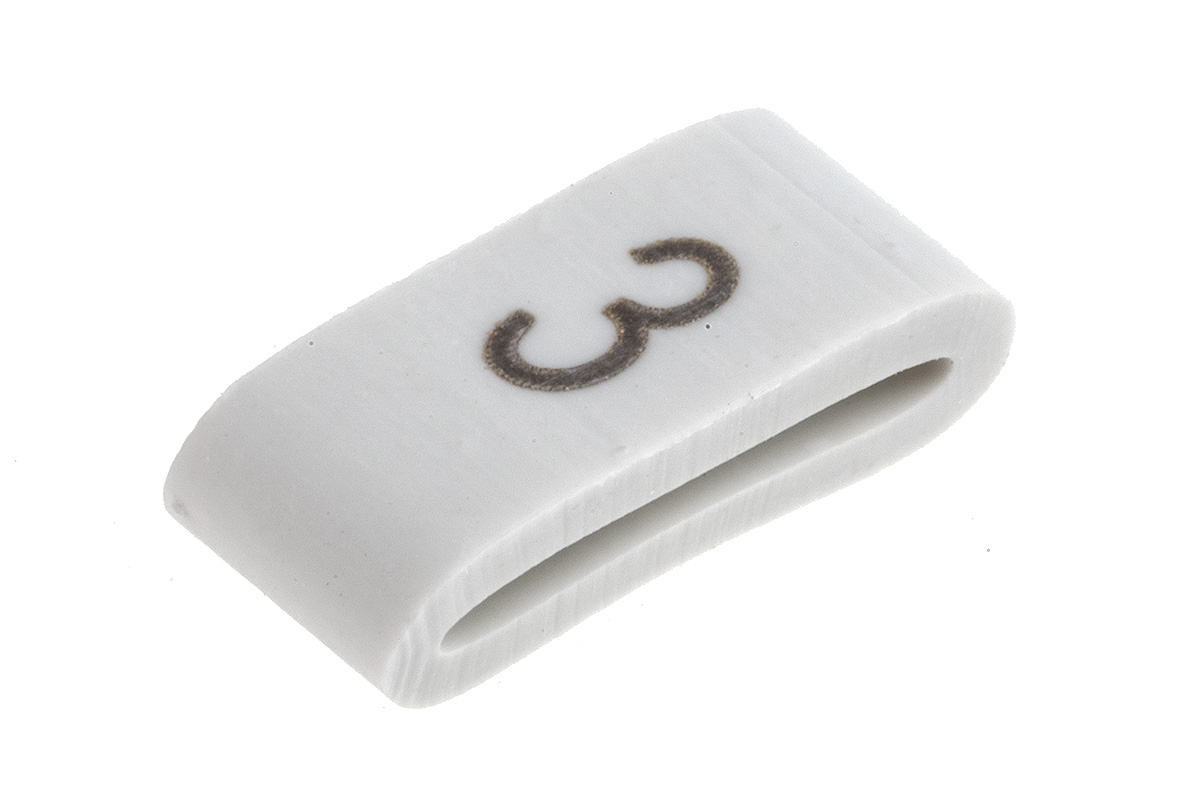 HellermannTyton HODS85 Slide On Cable Markers, Black on White, Pre-printed "3", 1.8 → 6.3mm Cable, 531-07854