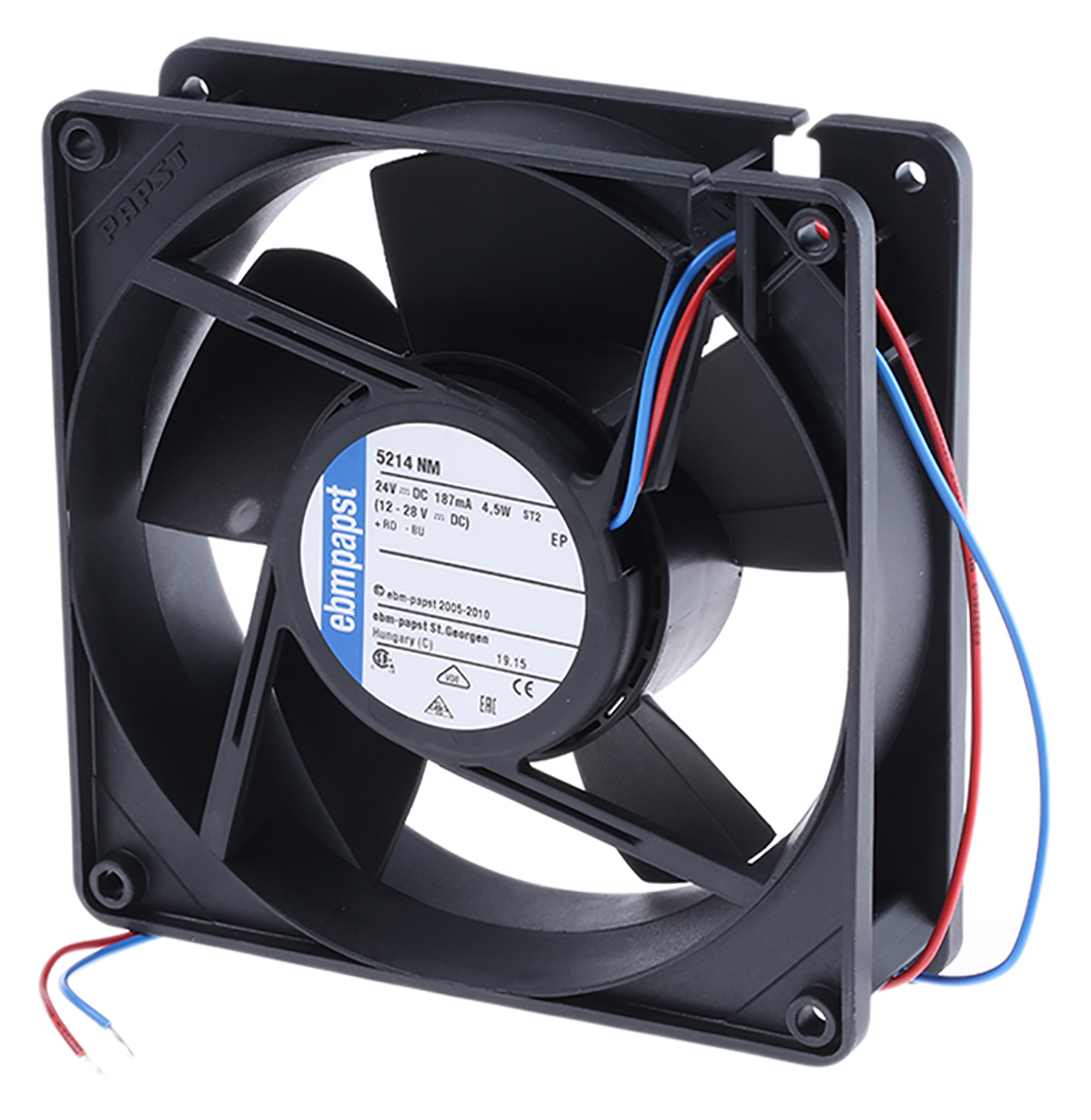 ebm-papst 5200 N Series Axial Fan, 24 V dc, DC Operation, 187m³/h, 4.6W, 192mA Max, 127 x 127 x 38mm