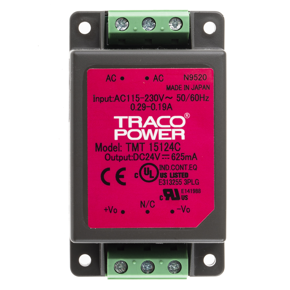 TRACOPOWER Switching Power Supply, TMT 15124C, 24V dc, 625mA, 15W, 1 Output, 85 → 264 V ac, 85 → 370 V dc