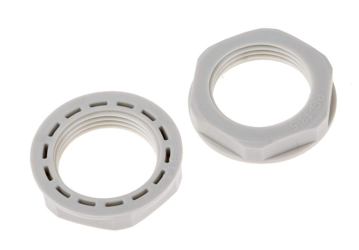 RS PRO Grey Nylon 66 Cable Gland Locknut, PG13.5 Thread, IP68
