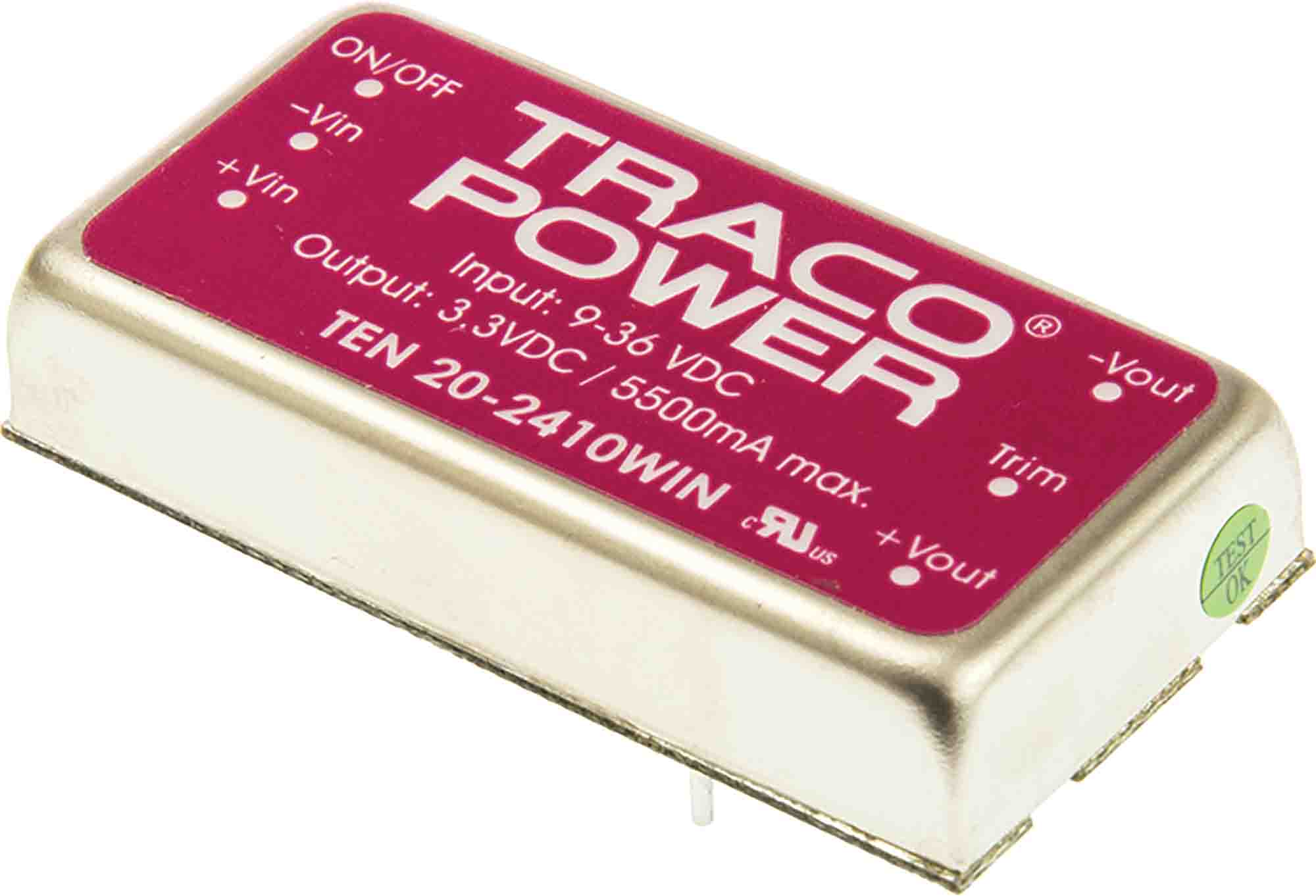 TRACOPOWER TEN 20WIN DC-DC Converter, 15V dc/ 1.33A Output, 18 → 75 V dc Input, 20W, Through Hole, +85°C Max