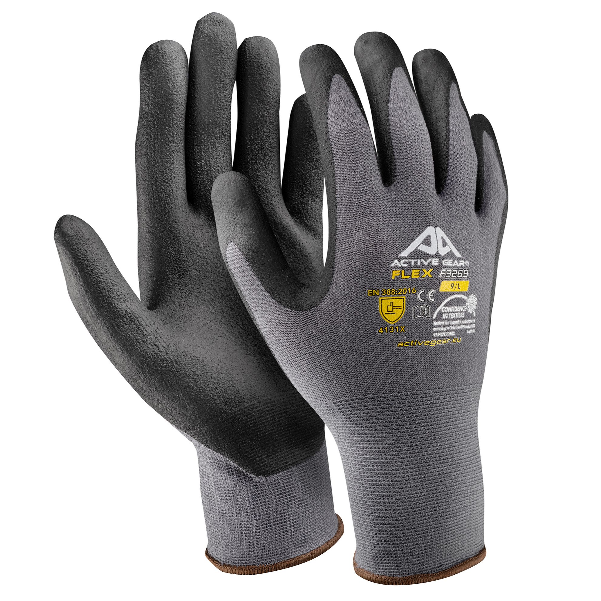 Active Gear Black, Grey Nylon, Spandex Nitrile Work Gloves, Size 8/M, Nitrile Coating