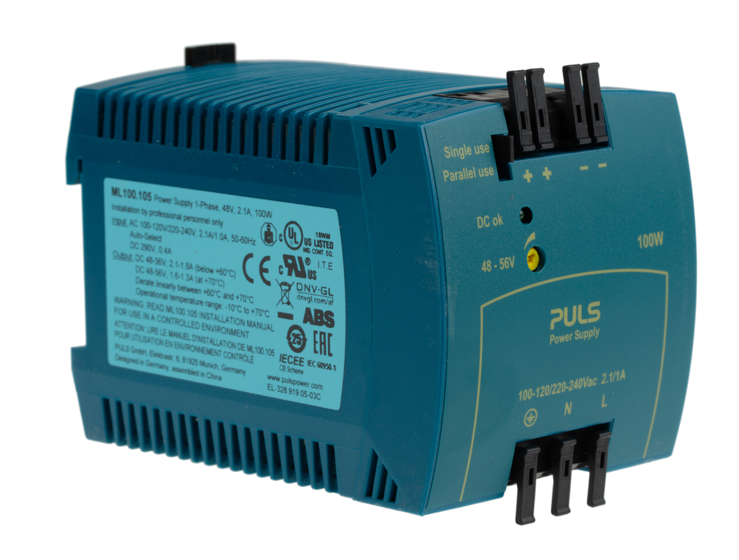PULS MiniLine MLY Switched Mode DIN Rail Power Supply, 220 → 240V ac ac Input, 48V dc dc Output, 2.1A Output,