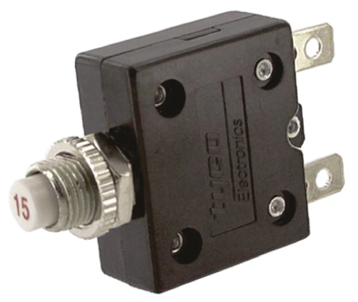 TE Connectivity Thermal Circuit Breaker - W54  Single Pole 250V ac Voltage Rating, 15A Current Rating