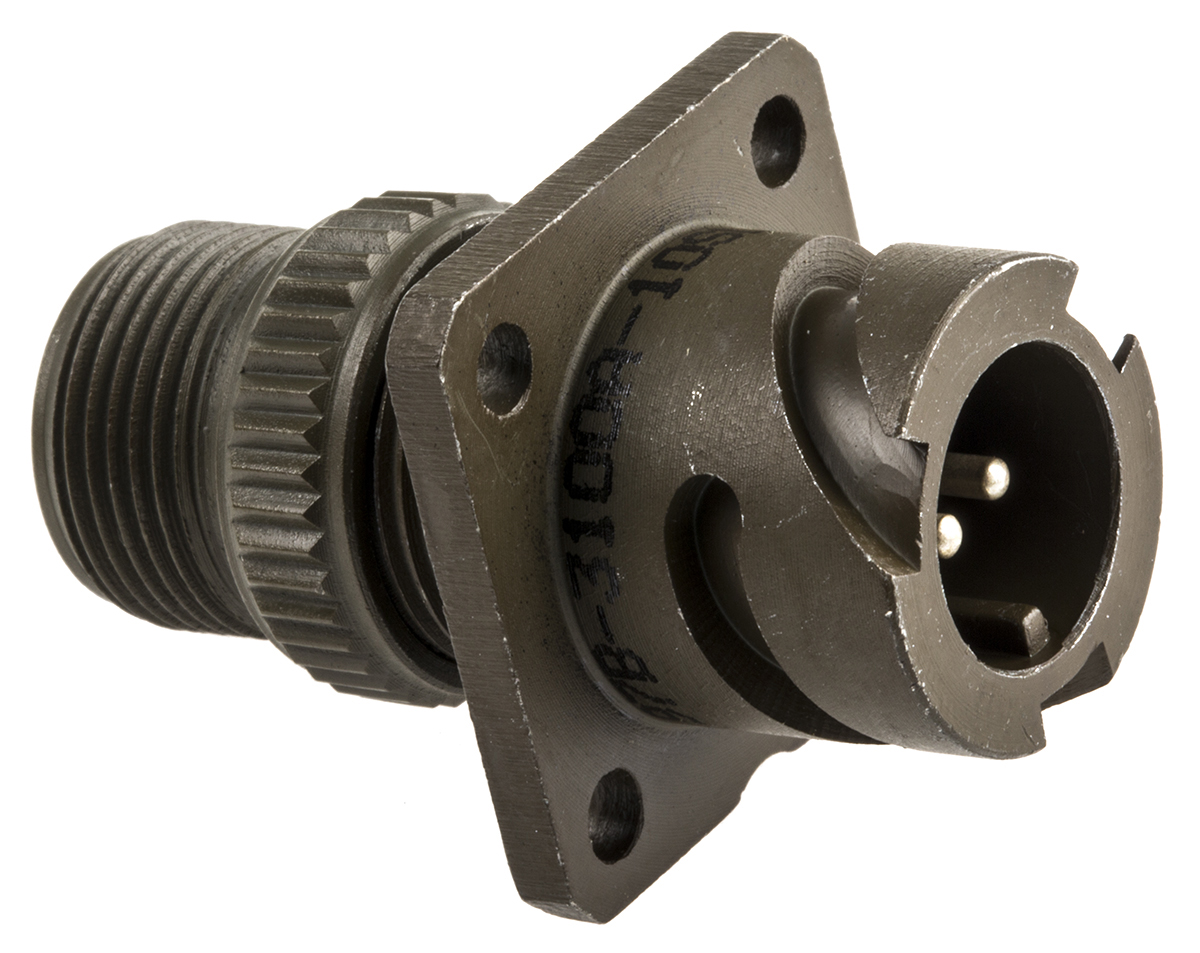 Amphenol Limited, 97B, Brass 2 Way Wall Mount MIL Spec Circular Connector Receptacle, Pin Contacts,Shell Size 10SL,