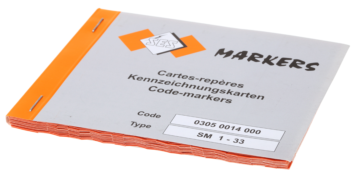 SES Sterling Adhesive Cable Marker Book, Black on White, Pre-printed "1 → 33; -; A; B; C; R; S; T; U; V; W",