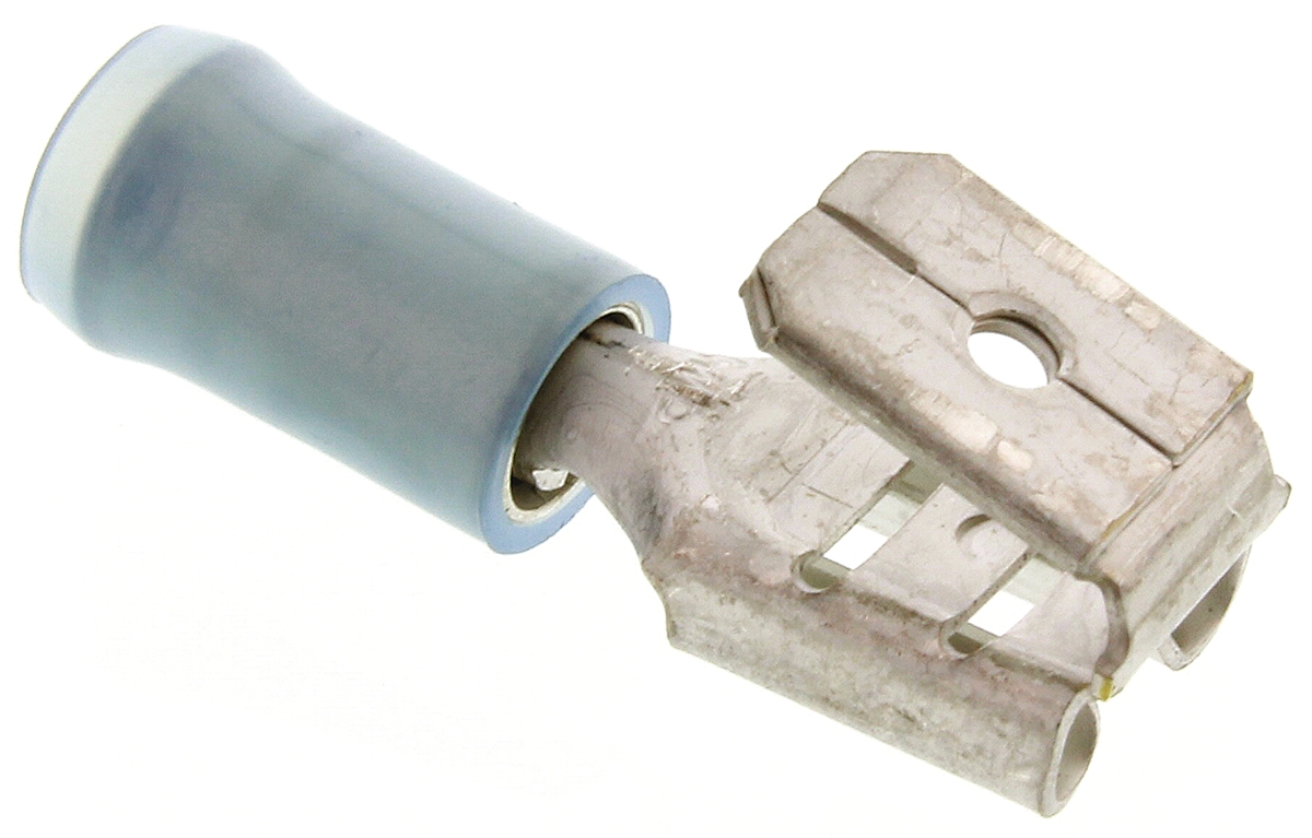 TE Connectivity PIDG FASTON .250 Blue Insulated Female Spade Connector, Piggyback Terminal, 6.35 x 0.81mm Tab Size,