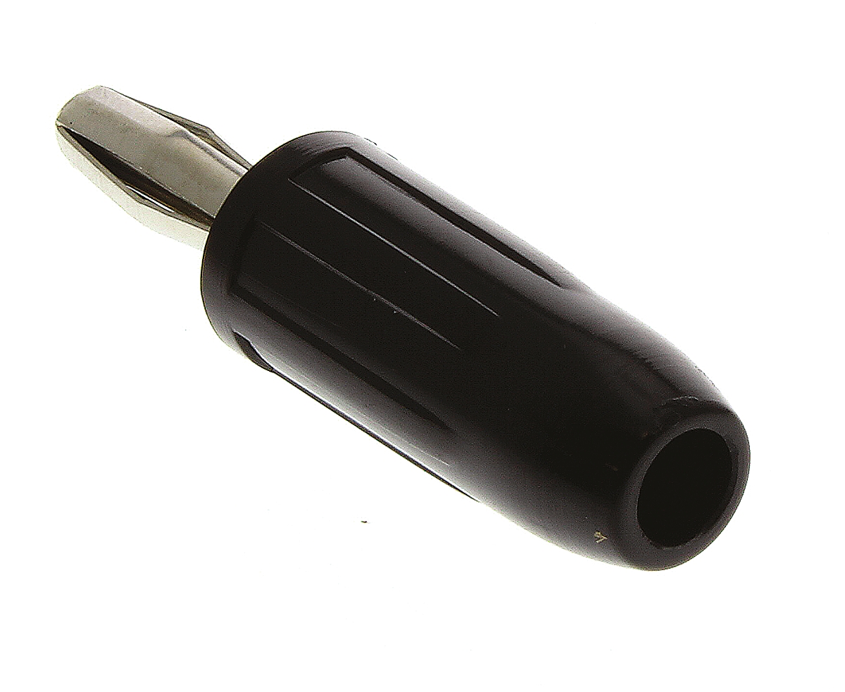 Mueller Electric Black Male Banana Plug, 4 mm Connector, 15A, Nickel Plating