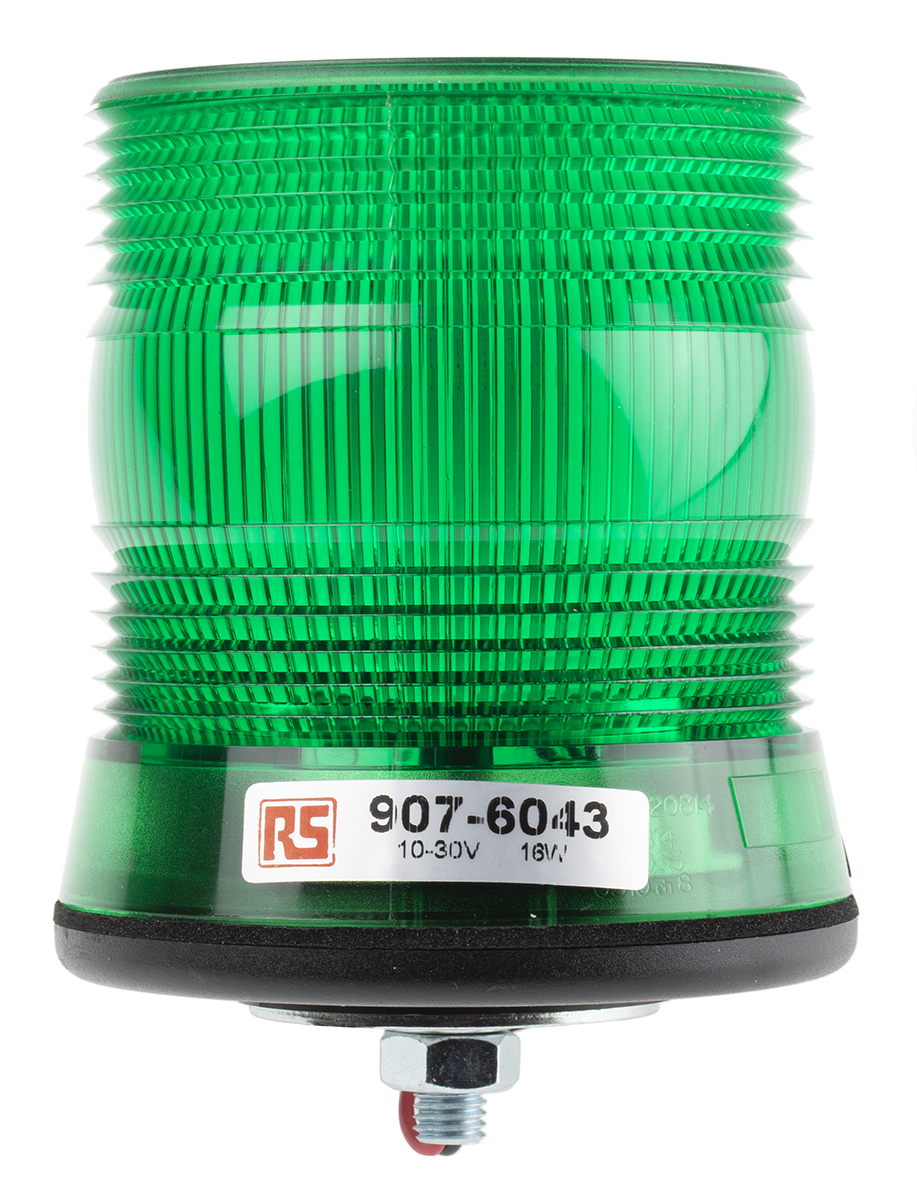 RS PRO Green Flashing Beacon, 10 → 100 V dc, Single Point Mount, LED Bulb, IP56