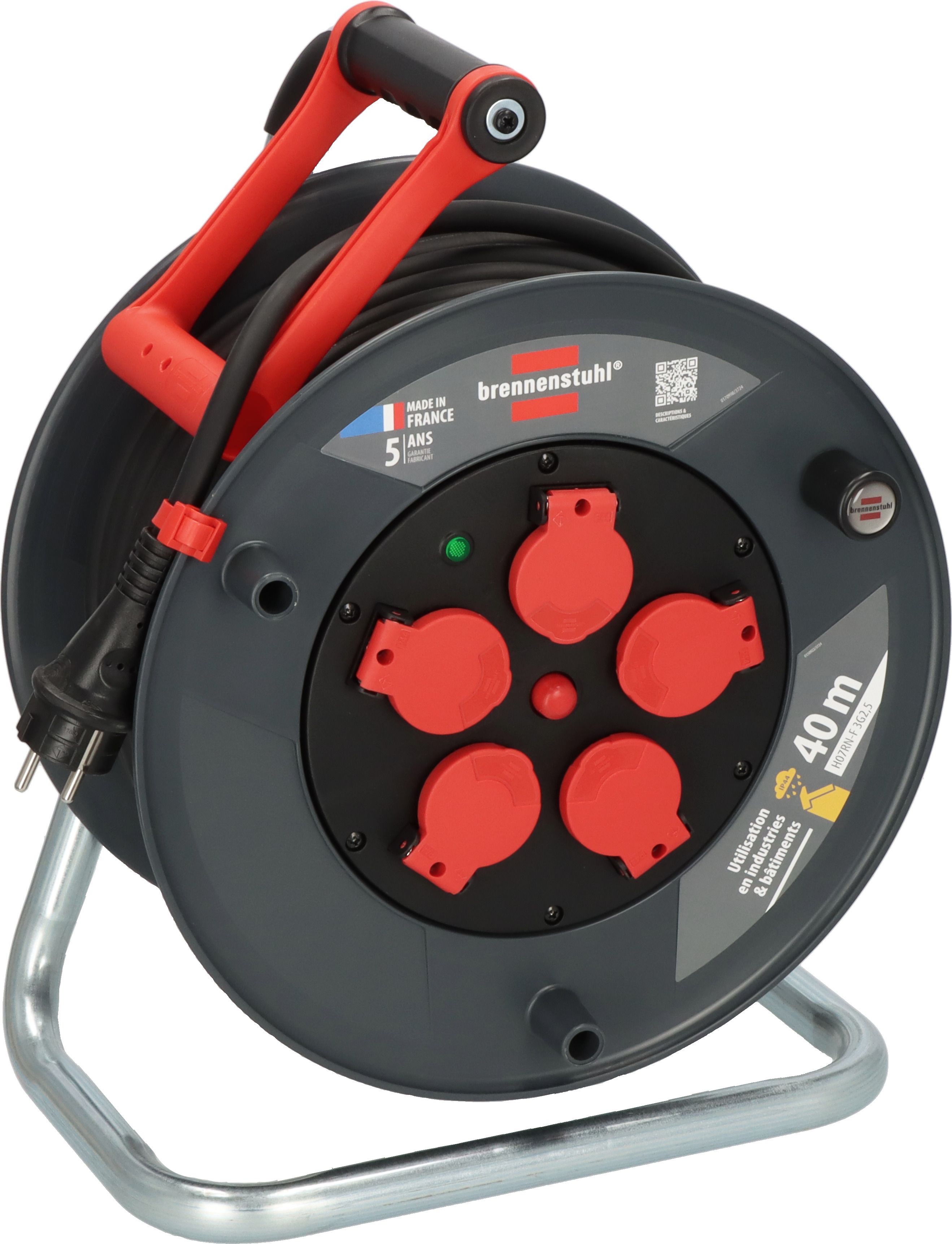brennenstuhl 40m 5 Socket Type E - French Cable Reel Open Reel, 230 V, IP44