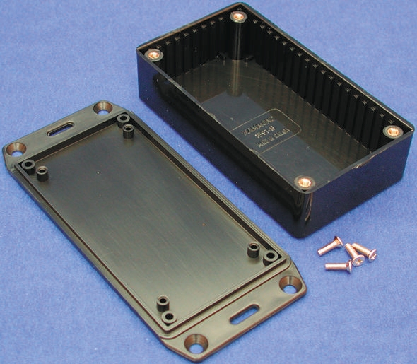 Hammond 1591 Series Black Flame Retardant ABS Enclosure, IP54, Flanged, Black Lid, 165 x 71 x 25mm