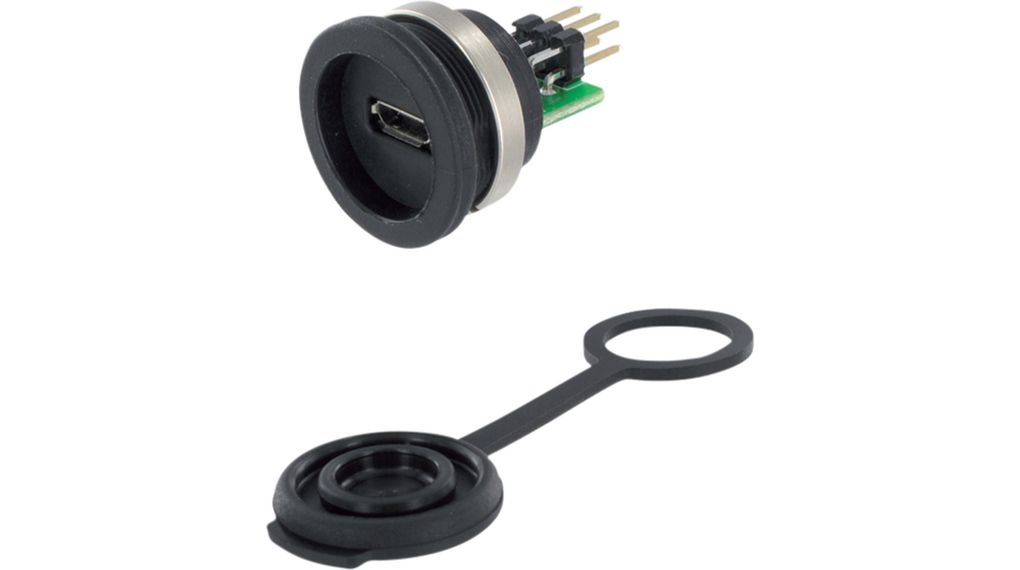 Encitech Connectors Straight, Front Mount, Socket- Single Port Type Micro USB 2.0 Type B 2.0 IP67 USB Connector