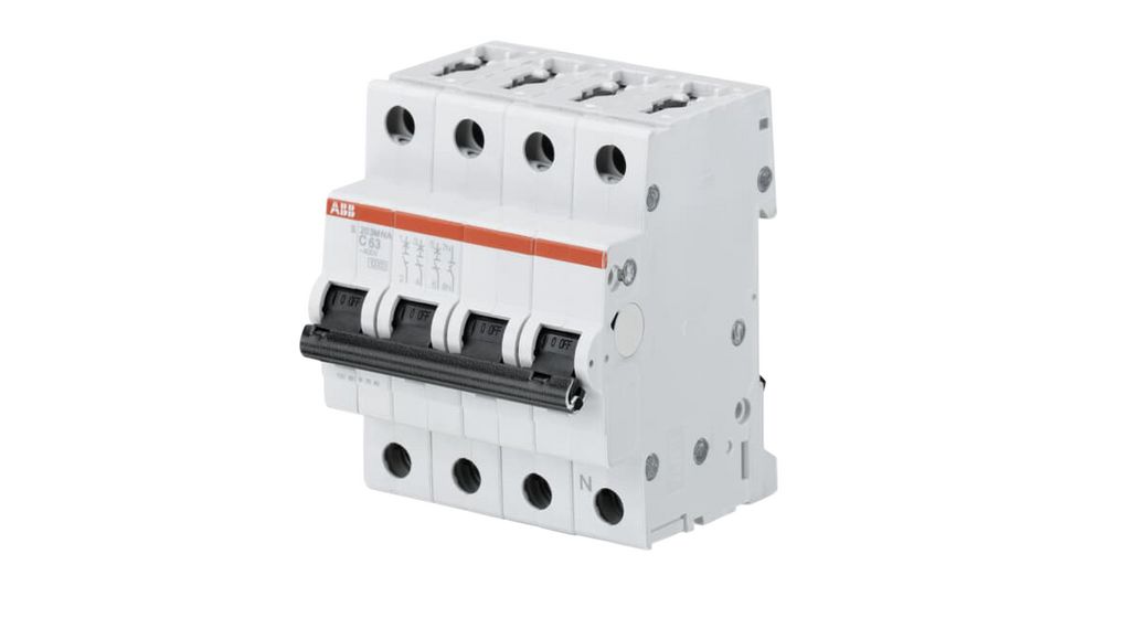 ABB S203M Circuit Breaker, 3+N, 16A Curve C, 440V AC, 125V DC, 15 kA Breaking Capacity